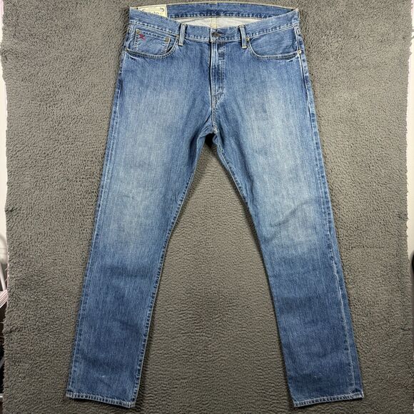Polo Ralph Lauren Jeans Mens 36x34 Blue Hampton Straight Medium Wash Selvedge - Picture 1 of 16